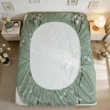 3/4-Piece Timeless Floral Branch Design, Home Bed Sheet Set, (14" - 17") Deep Pocket, Soft Cooling Breathable Bedding Set, 1 Flat Sheet, 1 Fitted Sheet, 1/2 Pillowcases, Relaxing Natural Style Bed Sheets For Room Decor & Ideal Gift - màu xanh lá - Xem 9