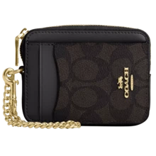 Coach Women's Coin Case Zip Card Case With Chain Wrist Strap Short Card Holder Mini Wallet In Signature Canvas,Purse Gift For Women Purse And Bags Women Bag CW883 - 黑色1 - 查看 6