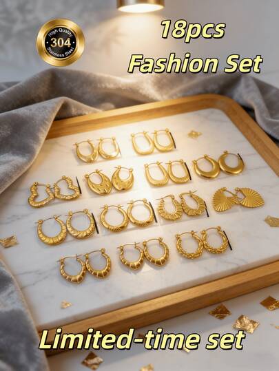 9 Styles New 18K Gold Plated Earrings, High-End Accessories, Various Earring Designs Suitable For Women, Can Be Given As Gifts To Friends, Family And Girlfriends, Wholesale Gifts