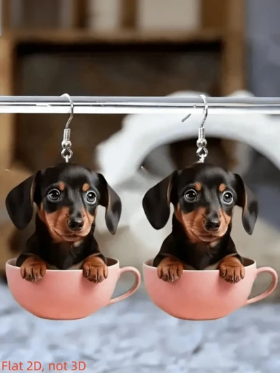 1 Pair 2D Dachshund Dog Pendant Earrings, Lovely Creative Earrings, Thoughtful Gift For Dog Lovers