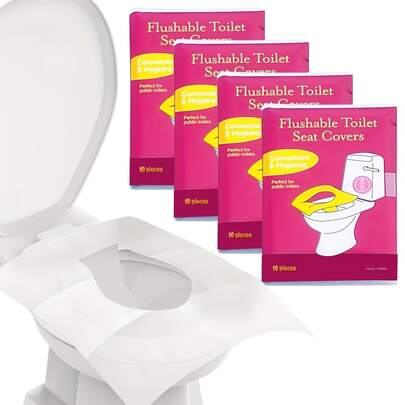 10/40/70片装一次性马桶垫 - 便携式马桶垫，适用于旅行和酒店，独立包装，卫生耐用，适用于大多数马桶形状，可用于飞机、公共卫生间、浴室、酒店和露营，方便携带和存放，旅行如厕配件，柔软纸质垫套，舒适卫生。