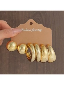 1 Set Fashionable Minimalist Geometric Pattern CCB Earrings Set, Suitable For Daily Wear - Yellow Gold - View 11