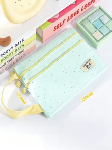 1 pièce Sac de fichier étudiant à double fermeture éclair avec motif de chien, pochette de rangement portable de grande capacité, convient pour ranger les petits/grands documents d'examen et les papiers, peut contenir une calculatrice, un cahier et des stylos, étui à crayons multifonctionnel pour l'école, le bureau et les voyages, convient aux étudiants et aux professionnels - Chiot teckel - Voir 13