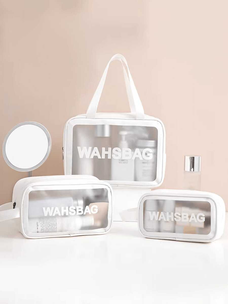 化妆包，女士透明化妆包，防水化妆包，化妆包，洗漱包（大号、中号、小号） - 白色 - 查看 1