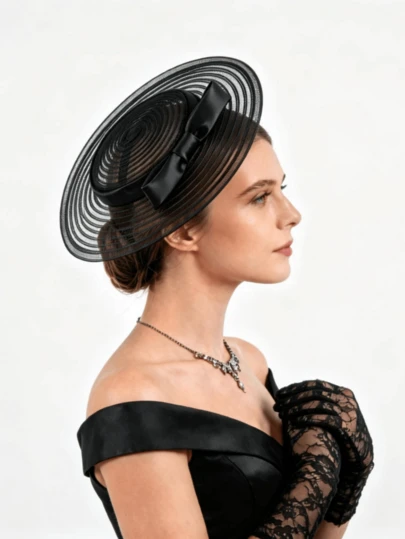 1ชิ้น วินเทจมีเสน่ห์ Fascinator Headband, หมวกตาข่ายคลุมหน้าสำหรับงานแต่งงานของผู้หญิง, หมวกปีกกว้าง Kentucky Derby Cocktail Church Tea Party Bow Hat, ของขวัญเครื่องประดับสำหรับเจ้าสาว