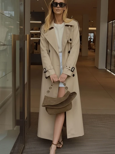 Risissida 时尚实用女士系带风衣 - 长款秋冬外套，适合户外活动和日常穿着 春季