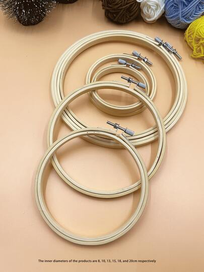 1个可调节圆形竹制绣绷，尺寸可选8厘米/10厘米/13厘米/15厘米/18厘米/20厘米，光滑天然竹制绣框，适合初学者和业余爱好者，可用于十字绣、手工刺绣、布艺DIY、墙面装饰等。