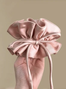 1pc Gentle Double-Layer Pleated Bow Ribbon Large Intestine Hair Tie Women's High-End New Style Headband - Pink - View 3