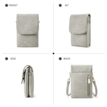 Small Leather Crossbody Bag For Women - Designer Phone Purse With Adjustable Strap | Wallet Handbag For Cards, Keys & Daily Essentials - Grey - View 5