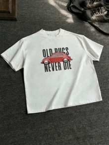 Red vintage car symbolizes timeless endurance and classic spirit with bold words showing love for old rides Men 100% Cotton casual Tee comfortable short sleeve retro print for daily wear - Blanco - Ver 6