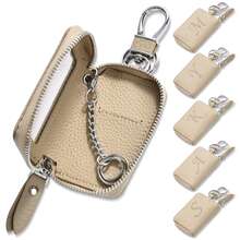 Móc khóa thông minh đa năng thời trang, unisex, thiết kế dập nổi chữ, cửa sổ trong suốt, có khóa kéo, tương thích với chìa khóa thông minh, kèm móc khóa carabiner, kiểu dáng dễ thương, phù hợp cho đi làm và đi học. - Màu be - Xem 1
