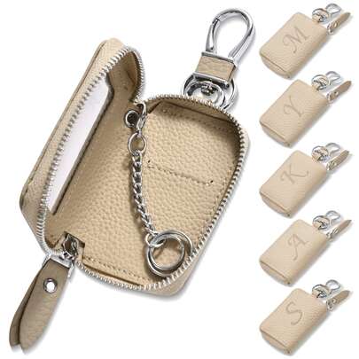 Móc khóa thông minh đa năng thời trang, unisex, thiết kế dập nổi chữ, cửa sổ trong suốt, có khóa kéo, tương thích với chìa khóa thông minh, kèm móc khóa carabiner, kiểu dáng dễ thương, phù hợp cho đi làm và đi học.