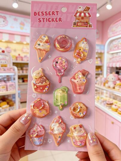 かわいいキャンディー&フード ステッカー: アイスクリームと夏のスムージーカップの3Dホログラフィックステッカー、大人と子供のDIYプロジェクトに適しています。スマホケース、カード、ノート、文房具、ギフトパッケージの装飾に使えます。