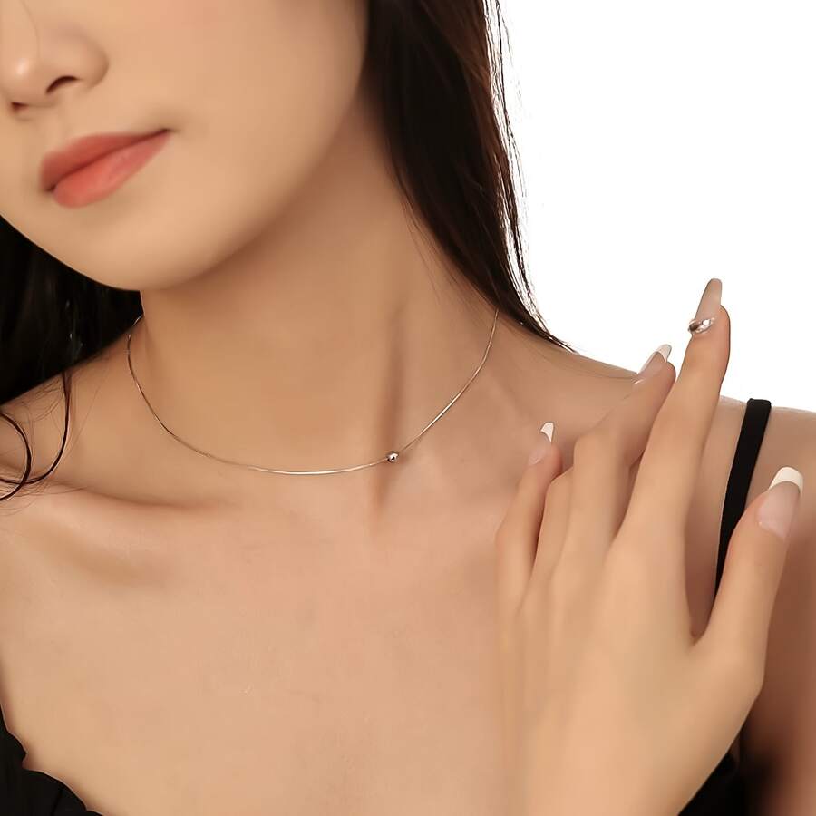 1 chiếc dây chuyền thời trang nữ, bạc sterling S925, hạt nhỏ tròn, kiểu dáng thanh lịch tối giản phong cách Y2K, thích hợp đeo hàng ngày/đi nghỉ mát/ngày Valentine/sinh nhật, quà tặng bạc sterling ít gây dị ứng. - Bạc - Xem 1