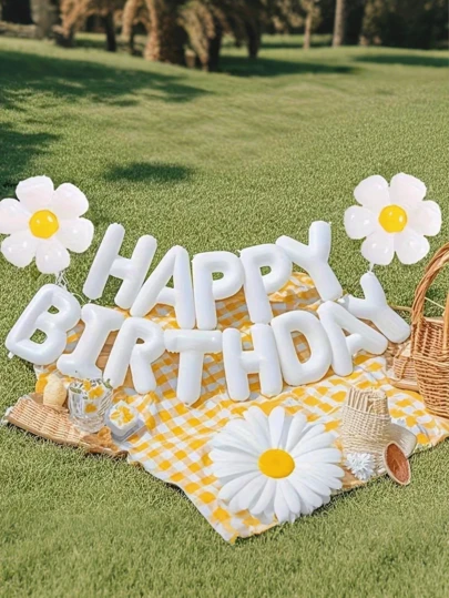 1/3pcs Reusable Happy Birthday Balloon Banner - Daisy Style Floral Party Decoration, Elegant Decoration For Weddings, Graduation Ceremonies, Outdoor Activities, Baby Showers, Baby Themed Parties
