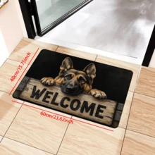 1pc German Shepherd Dog Head Wooden Sign Welcome Print, Vintage Style, Non-Slip, Machine Washable, Multi-Functional, Soft & Comfortable, Suitable For Bedroom, Kitchen, Dining Room, Bathroom, Holiday Decor, Spring Door Mat - Multicolor - View 11