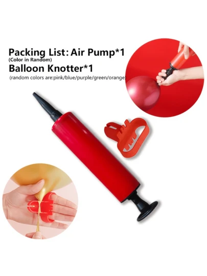 2pcs/Set Balloon Inflator Kit, Including Balloon Pump And Balloon Ties, Suitable For New Year Party, Wedding, Birthday, Halloween Decor, Christmas Decor, Valentine's Day And Various Holiday Parties. Manual Balloon Inflator Made Of Durable Plastic, Portable And Convenient For Party Planners