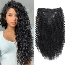 Tóc nối kẹp - Tóc nối kẹp tổng hợp 140G màu nâu đậm kiểu Jerry xoăn (1B# 24 inch) (Gói 7 cái) - màu đen - Xem 11