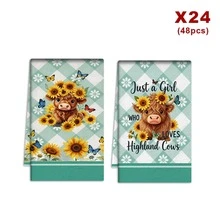 2/4/48pcs Kitchen Dishcloths, Soft & Durable With Cute Sunflower, Cow & Blue Butterfly Patterns, Highly Absorbent Multi-Purpose Kitchen Cleaning Towels - Multicolor - View 13