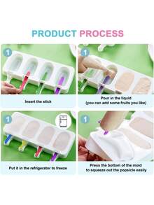 Rubber Oval Ice Cream Mold, 4/8 Compartments DIY Popsicle Maker For Homemade Ice Cream And Chocolate, Classic Shape, No Charge Bakeware Ice Cube Tray Ice Cube Ice Cube Squishy Ice Cube Mold Ice Cube Mould - Multicolor - View 8