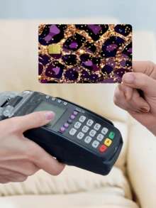 1pc Purple & Gold Leopard Print Credit Card Sticker, Purple Ladies' Birthday Gift, PVC Material Anti-Fingerprint Durable Scratch-Resistant, Suitable For Men & Women, Couples, Small Chip Card, Bank Card, Transportation Card, Student ID Card DIY - Multicolor - View 3
