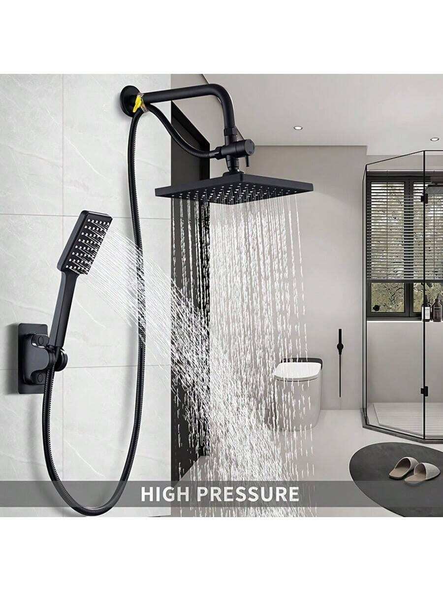1 Set Luxury Matte Black Shower System With Handheld Shower Head, High Flow Rate, Wall-Mounted, Includes Extra Long Hose And 3-Way Diverter, Enhanced Bathing Experience - 5-piece Set - View 1