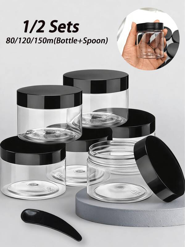 Bộ 1/2 hũ đựng mỹ phẩm rỗng 20g/50g/100g, hộp đựng đồ dùng vệ sinh cá nhân du lịch có thể tái sử dụng, chai đựng mặt nạ tự làm có nắp đậy, phụ kiện du lịch chống rò rỉ, kèm thìa trang điểm, kem dưỡng da mặt, kem dưỡng mắt, sữa dưỡng thể, chai đựng mỹ phẩm, chai đựng thuốc mỡ, chai đựng mặt nạ, hũ đựng kem rỗng di động, hộp đựng mỹ phẩm du lịch (màu thìa ngẫu nhiên)