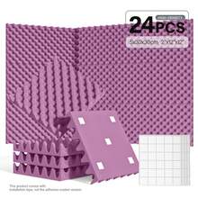 JIPO SPORT [24 miếng] Tấm xốp cách âm tự dính - 12x12x1.18/2 inch, Tấm xốp cách âm mật độ cao, Tấm trần phòng thu âm, Hấp thụ âm thanh, Giảm tiếng ồn, Khử tiếng vọng (Đen/Trắng/Xám/Tím) - Nhiều màu - Xem 12
