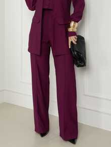 Women's Premium Blazer And Pants Set - Burgundy - View 6