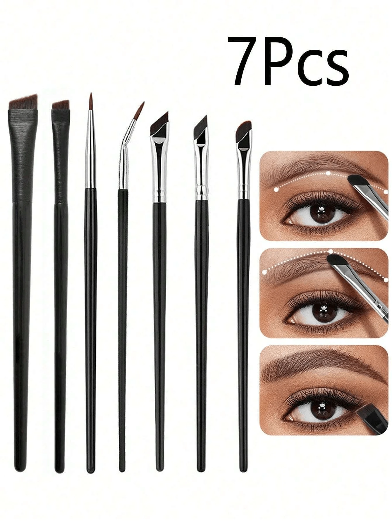 7件套超细尖头斜角眉刷、眼睑刷、眼部化妆刷套装、化妆刷套装、化妆刷组合、化妆刷套装、全套化妆工具、化妆刷套装、化妆礼盒套装 - 黑色 - 查看 1