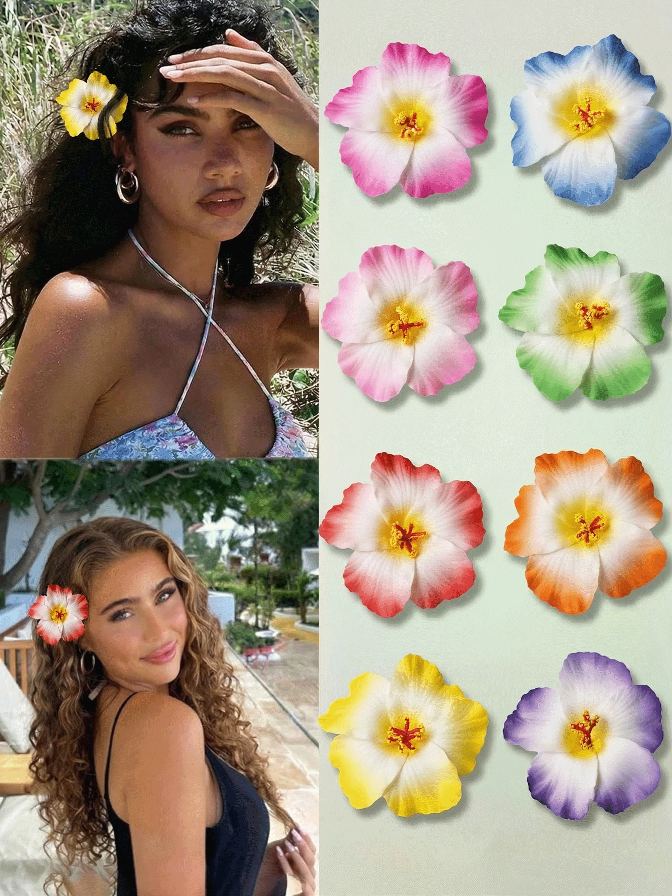 8 chiếc kẹp tóc hình hoa dâm bụt cho nữ, kẹp tóc hoa Hawaii, kẹp tóc hoa nhiệt đới, kẹp tóc hoa sứ màu gradient, phụ kiện tóc cho kỳ nghỉ hè, bãi biển, tiệc Luau, ngày lễ, du lịch.