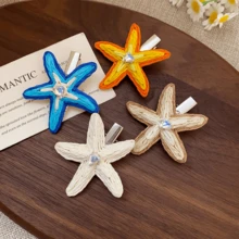 1pc Rhinestone Starfish Rattan Woven Hair Clip (Duck Clip) - Multicolor - View 2