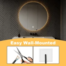 Glass Round Bathroom Mirror With LED Lights Wall Mounted 3 Colours Dimmable IP54 Waterproof Touch Switch - 60*60cm - View 7
