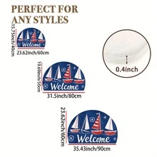 1pc Vintage Ship Welcome Half-Round Doormat | Suitable For Hallway, Bedroom, Kitchen And Laundry Room | Thickened Short Plush Skin-Friendly Material, Anti-Slip And Wear-Resistant, Easy To Clean - Multicolor - View 3