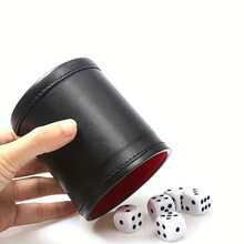 1个带盖PU皮革骰盅，绿/红内衬，静音骰子棋盘游戏（含5颗骰子），静音皮革骰盅套装 - 彩色 - 查看 3