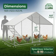 Chicken Coops Large Metal Chicken Run For  Chickens Poultry Cage With Waterproof Cover For Duck Walk-In Chicken Pen For Yard - 銀色 - 查看 3