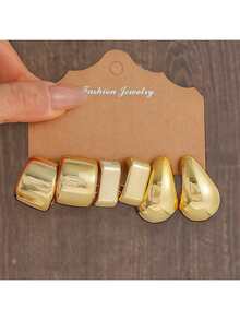 1 Set Fashionable Minimalist Geometric Pattern CCB Earrings Set, Suitable For Daily Wear - Yellow Gold - View 9