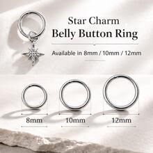 1PC 925 Sterling Silver Star Belly Ring CZ Cubic Zirconia Dainty Button Navel Piercing Gift Idea For Her Present, 8mm 10mm 12mm, Hoop Piercing, Belly Hoop - Navel Nails - View 4
