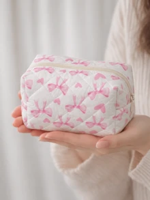 Sac à maquillage mignon en forme de nœud, trousse à crayons pour étudiants, organisateur de cosmétiques portable, sac de voyage pratique, fournitures scolaires, cadeau mignon pour la Saint-Valentin et la Fête des Mères - Multicolore - Voir 4