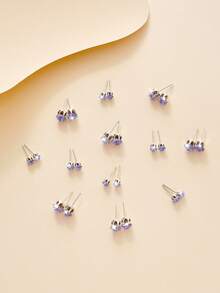 12 Pairs Fashionable Minimalist Luxurious Stainless Steel Earrings Set With Rhinestones, Versatile Jewelry Accessories Suitable For Festivals, Parties, And Outfits - Multicolor - View 4