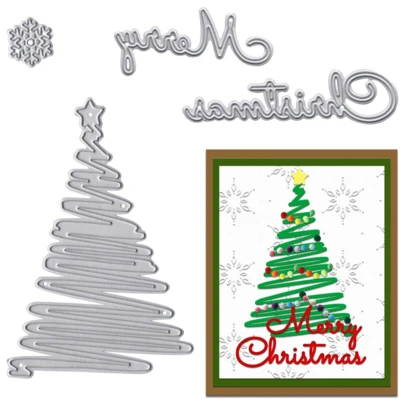 Metal Christmas Tree Cutting Mold, Christmas Text Cutting Mold, Snowflake Metal Mold, Suitable For Card Making, Paper Craft, Scrapbooking, DIY Albums, Paper Cards, Christmas Decorations And Other Scenarios