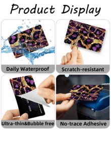 1pc Purple & Gold Leopard Print Credit Card Sticker, Purple Ladies' Birthday Gift, PVC Material Anti-Fingerprint Durable Scratch-Resistant, Suitable For Men & Women, Couples, Small Chip Card, Bank Card, Transportation Card, Student ID Card DIY - Multicolor - View 8