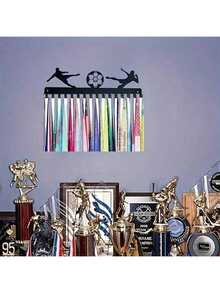 1pc Football Medal Display Rack, Medal Holder, Solid Black Steel Metal, Wall-Mounted, Can Display Over 50 Medals, Easy Installation, Hook-Style Display Rack - Black - View 3