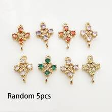 5/10颗铜镀金立方氧化锆方形四瓣花吊坠 - 适用于DIY珠宝制作、项链、手链、耳环、包包链 - 彩色 - 查看 9