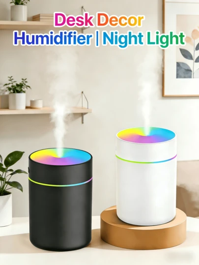 精美 RGB 迷你 USB 加湿器，二合一彩色 LED 灯，便携式冷雾加湿器带夜灯，可爱的桌面装饰，适用于卧室、办公室、宿舍，舒适的房间装饰和女孩的睡眠助手，美容室装饰，汽车配件。