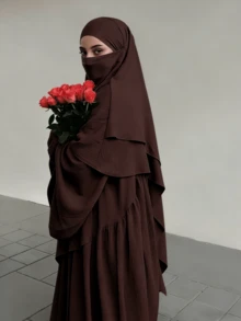 Set de 2 piezas Khimar Hijab + Abaya, ropa musulmana holgada y cómoda adecuada para el uso diario y la oración de las mujeres, aplicable para todas las estaciones - Multicolor - Ver 19