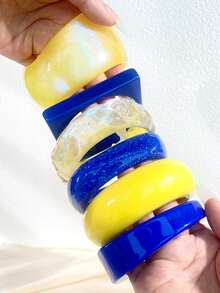 1pc Vintage Asymmetrical Resin Bracelet With Sparkle, Non-Electroplated Handmade Contrast Color Design, Suitable For Music Festivals, Parties, And Daily Wear - Multicolor - View 3