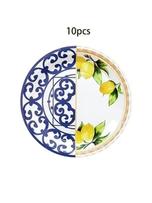 10个/60个/120个装 7/9英寸柠檬派对纸盘，夏季水果一次性纸盘，三种款式柠檬纸盘甜点盘，适用于夏季婚礼、新娘送礼会、婴儿派对、生日派对等场合，男女皆宜。 - 多色 - 查看 13