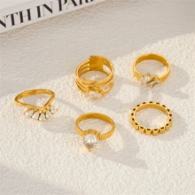 VKHK 1 pieza Anillo chapado en oro de 18K con circonita, adecuado para uso diario y bodas de mujeres, regalo - Multicolor - Ver 3