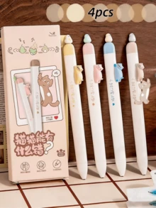 4支装可爱猫咪中性笔，创意猫咪造型高性价比中性笔，鸟形压花签名笔，0.5mm速干学生考试答题办公黑色笔，返校季 - 貓咪小鳥中性筆 - 查看 9
